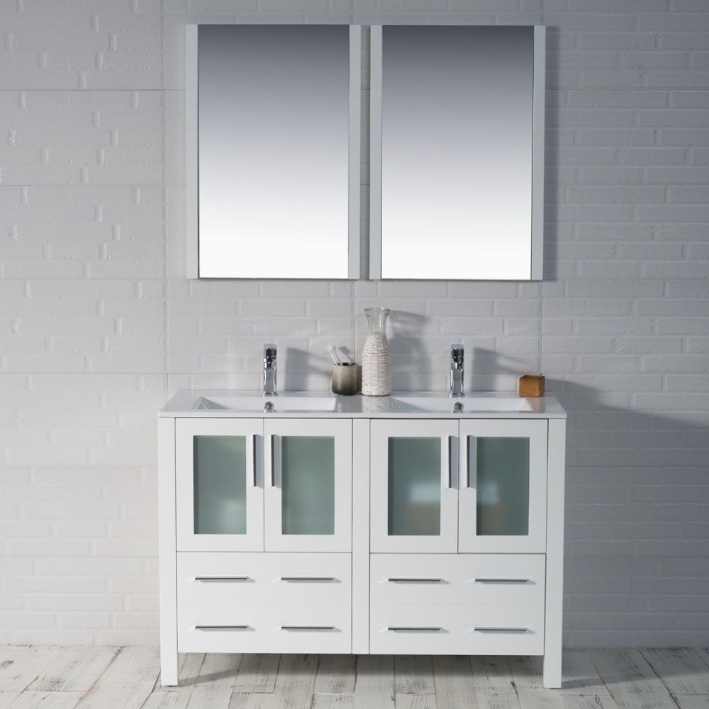 Sydney Modern 48" Double Bathroom Vanity Set with Mirrors Glossy White Sydney Modern 48" Double Bathroom Vanity Set with Mirrors Glossy White