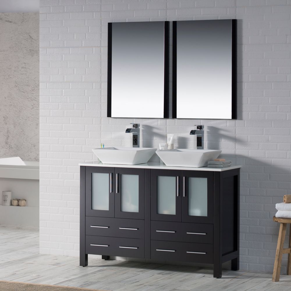 Sydney Modern 48" Double Bathroom Vanity Set with Vessel Sinks and Mirrors Espresso Sydney Modern 48" Double Bathroom Vanity Set with Vessel Sinks and Mirrors Espresso