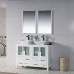 Sydney Modern 48″ Double Bathroom Vanity Set with Vessel Sinks and Mirrors Glossy White