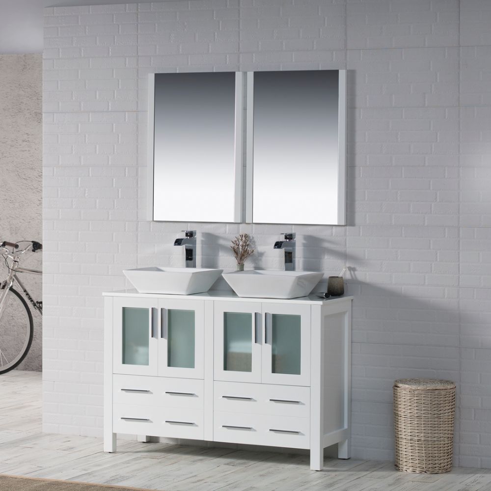 Sydney Modern 48" Double Bathroom Vanity Set with Vessel Sinks and Mirrors Glossy White Sydney Modern 48" Double Bathroom Vanity Set with Vessel Sinks and Mirrors Glossy White