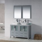 Sydney Modern 48″ Double Bathroom Vanity Set with Vessel Sinks and Mirrors Metal Gray