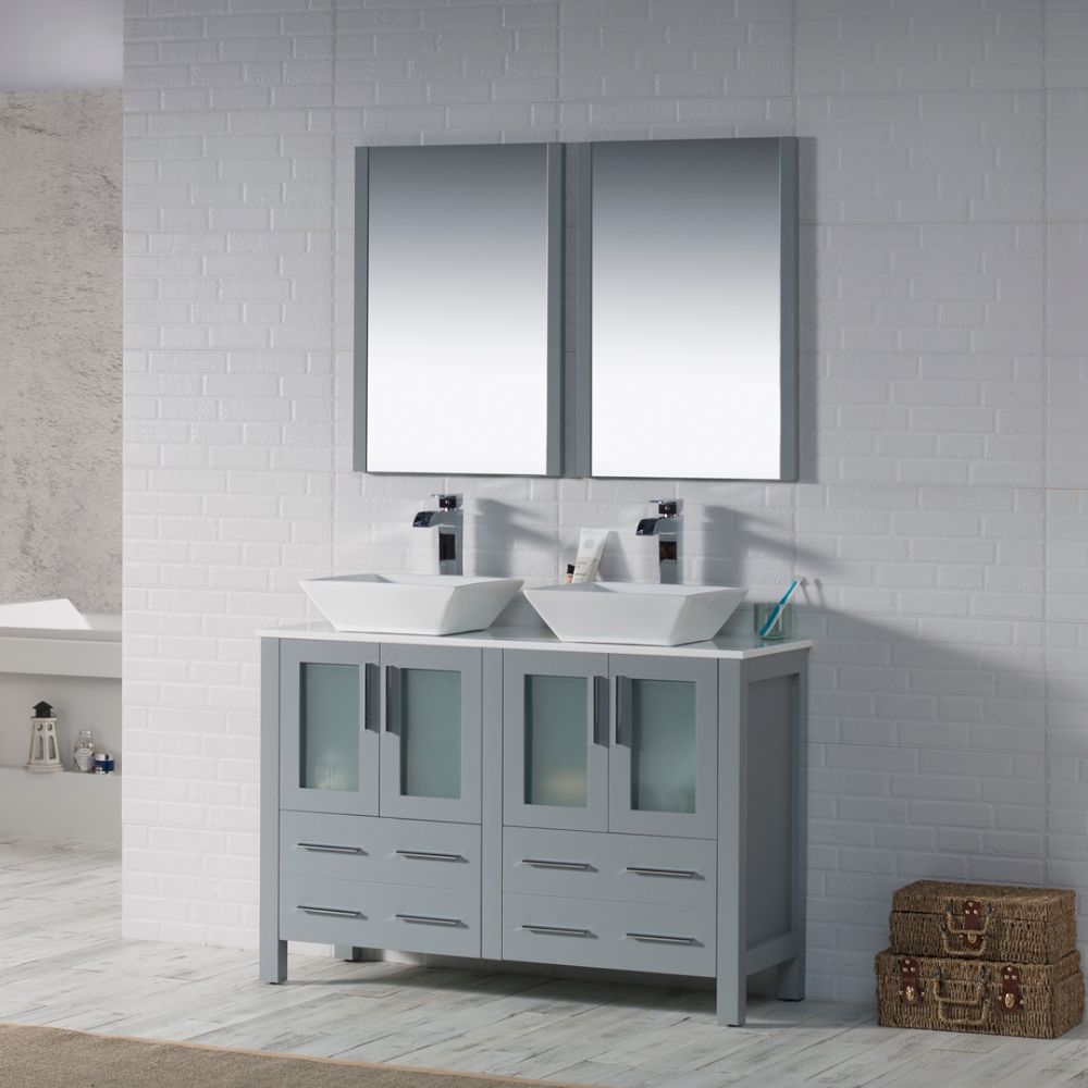 Sydney Modern 48" Double Bathroom Vanity Set with Vessel Sinks and Mirrors Metal Gray Sydney Modern 48" Double Bathroom Vanity Set with Vessel Sinks and Mirrors Metal Gray