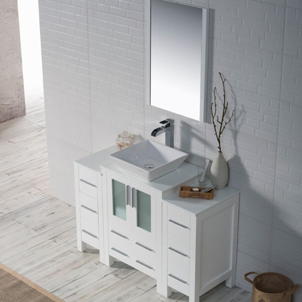 Sydney Modern 48" Bathroom Vanity Set with Vessel Sink and Double Side Cabinets Glossy White Sydney Modern 48" Bathroom Vanity Set with Vessel Sink and Double Side Cabinets Glossy White