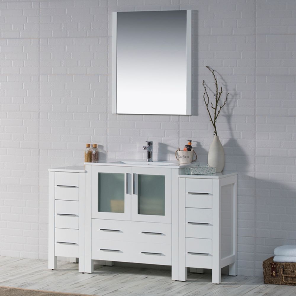 Sydney Modern 54" Bathroom Vanity Set with Double Side Cabinets Glossy White Sydney Modern 54" Bathroom Vanity Set with Double Side Cabinets Glossy White