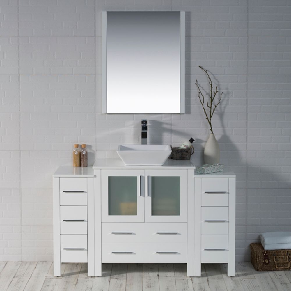 Sydney Modern 54" Bathroom Vanity Set with Vessel Sink and Double Side Cabinets Glossy White Sydney Modern 54" Bathroom Vanity Set with Vessel Sink and Double Side Cabinets Glossy White