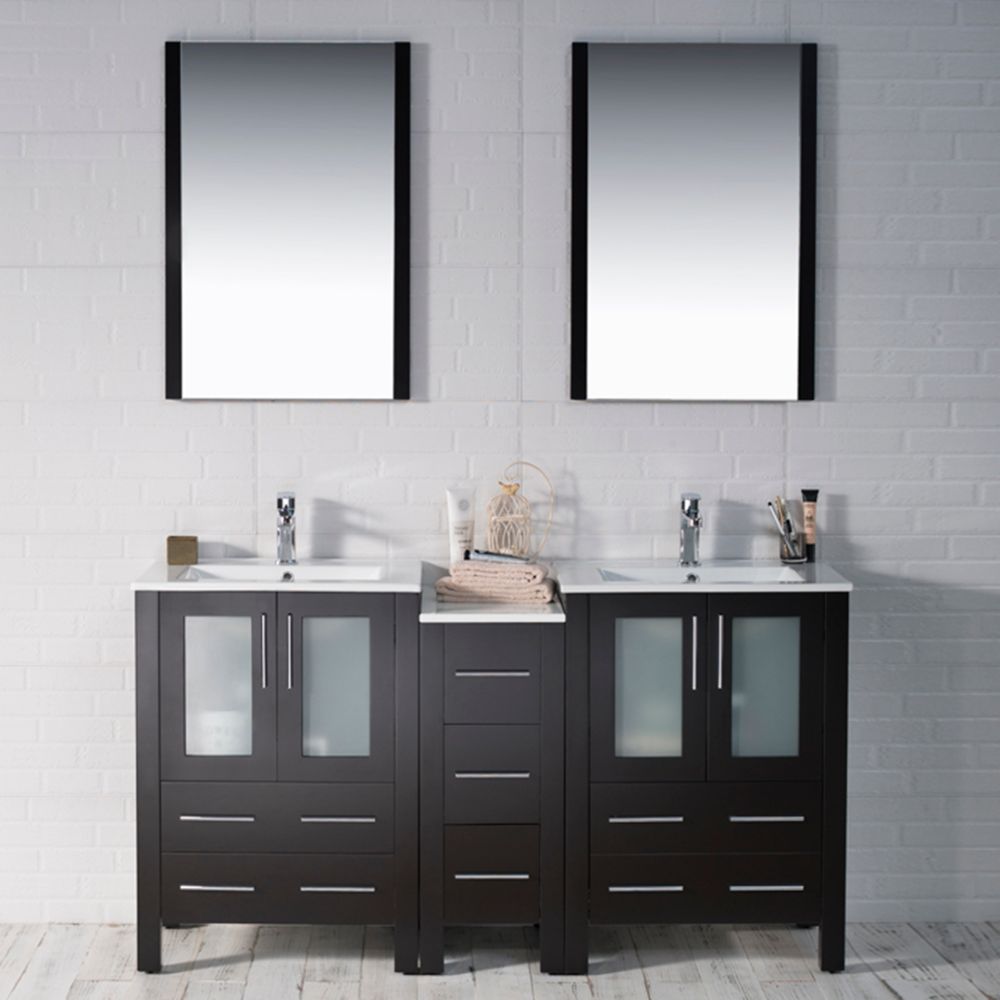 Sydney Modern 60" Double Bathroom Vanity Set with Mirrors Espresso Sydney Modern 60" Double Bathroom Vanity Set with Mirrors Espresso