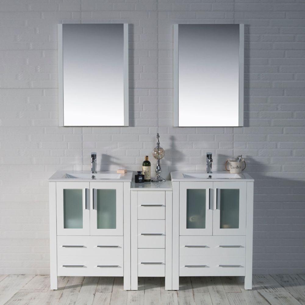 Sydney Modern 60" Double Bathroom Vanity Set with Mirrors Glossy White Sydney Modern 60" Double Bathroom Vanity Set with Mirrors Glossy White