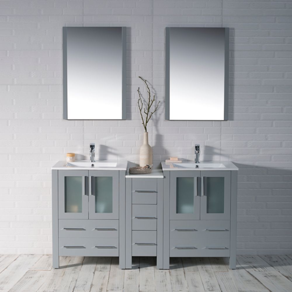 Sydney Modern 60" Double Bathroom Vanity Set with Mirrors Metal Gray Sydney Modern 60" Double Bathroom Vanity Set with Mirrors Metal Gray