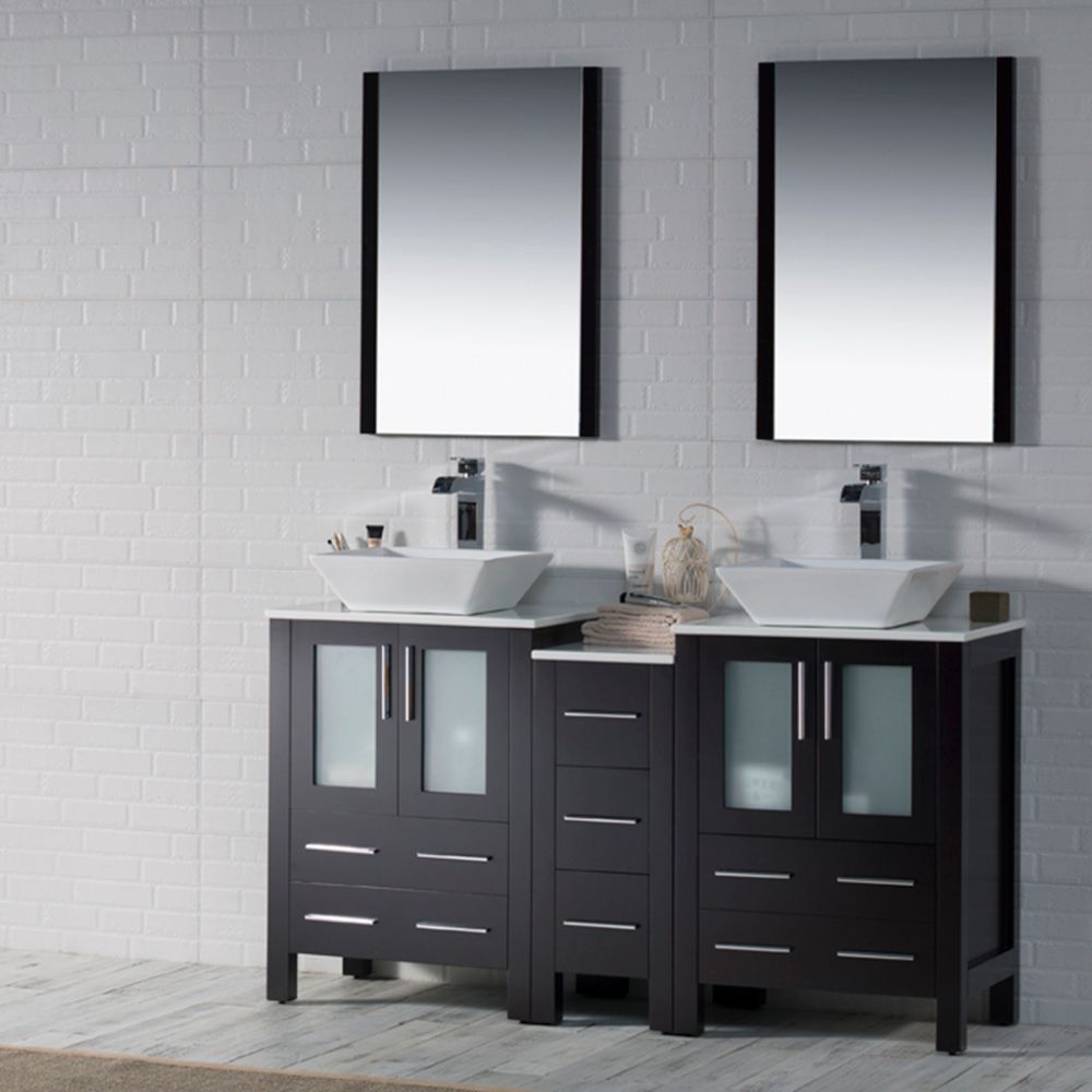 Sydney Modern 60" Double Bathroom Vanity Set with Vessel Sinks and Mirrors Espresso Sydney Modern 60" Double Bathroom Vanity Set with Vessel Sinks and Mirrors Espresso