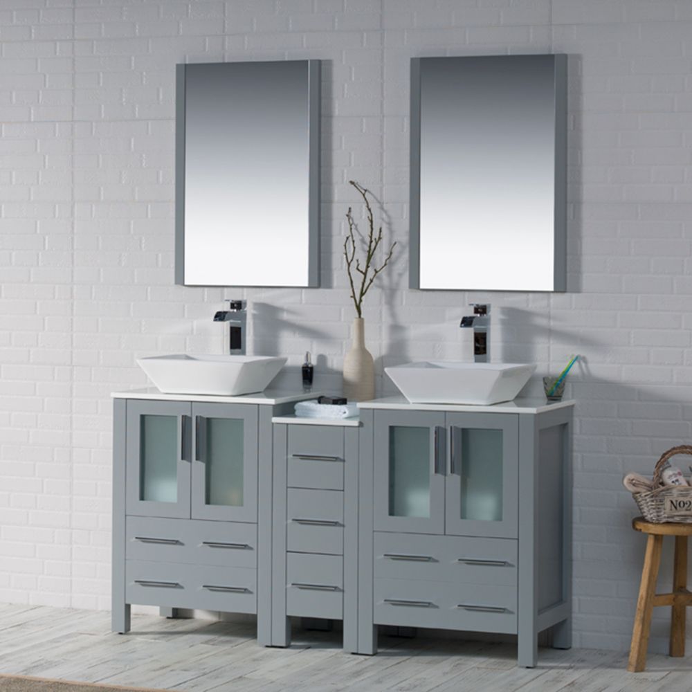 Sydney Modern 60" Double Bathroom Vanity Set with Vessel Sinks and Mirrors Metal Gray Sydney Modern 60" Double Bathroom Vanity Set with Vessel Sinks and Mirrors Metal Gray