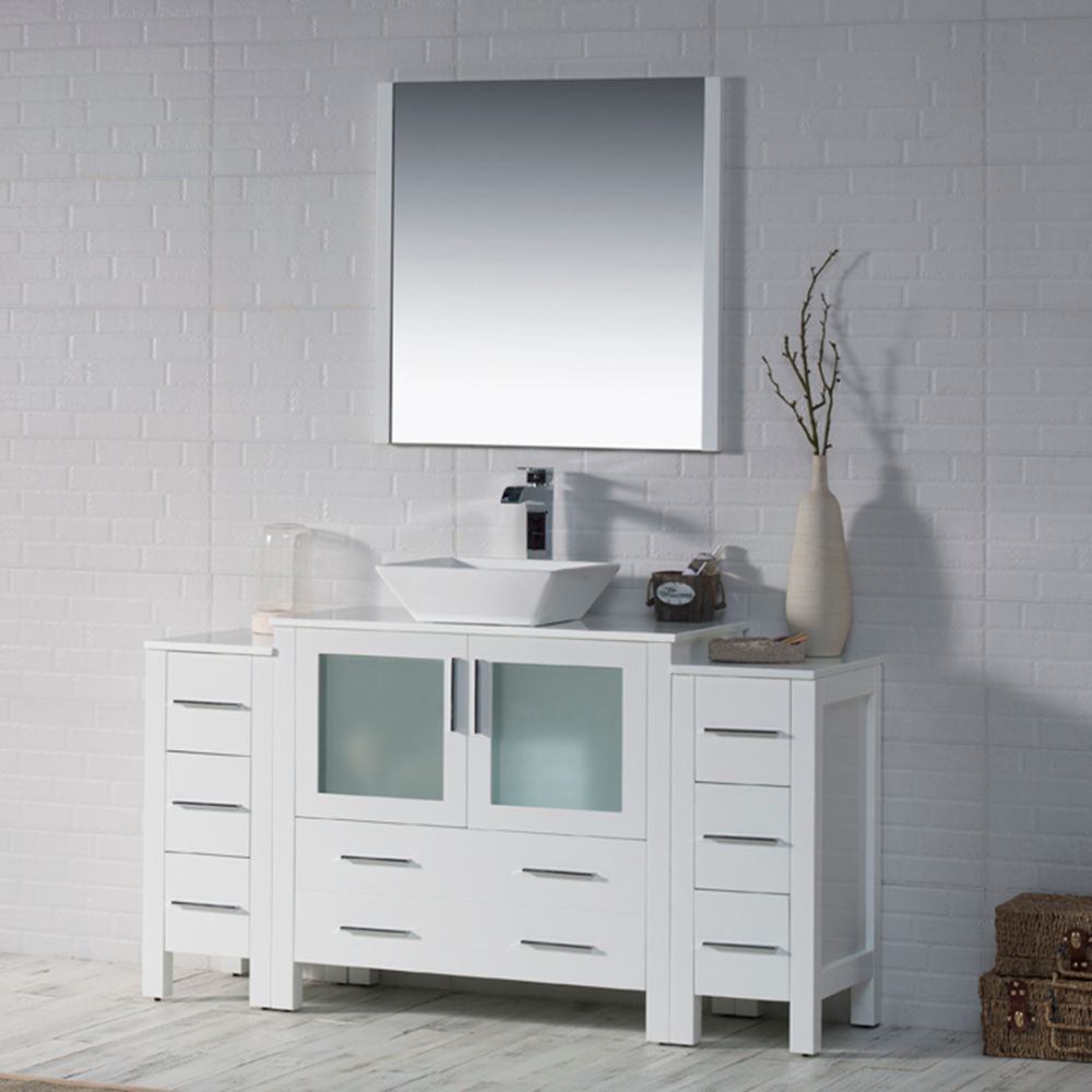 Sydney Modern 60" Single Bathroom Vanity Set with Vessel Sink and Double Side Cabinets Glossy White Sydney Modern 60" Single Bathroom Vanity Set with Vessel Sink and Double Side Cabinets Glossy White
