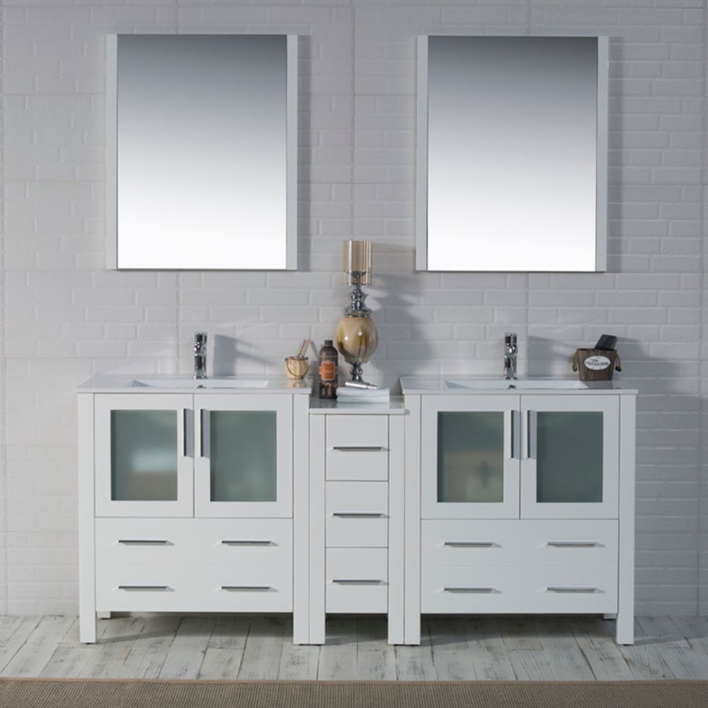 Sydney Modern 72" Double Bathroom Vanity Set with Mirrors Glossy White Sydney Modern 72" Double Bathroom Vanity Set with Mirrors Glossy White