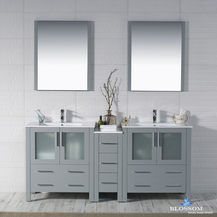 Sydney Modern 72" Double Bathroom Vanity Set with Mirrors Metal Gray Sydney Modern 72" Double Bathroom Vanity Set with Mirrors Metal Gray