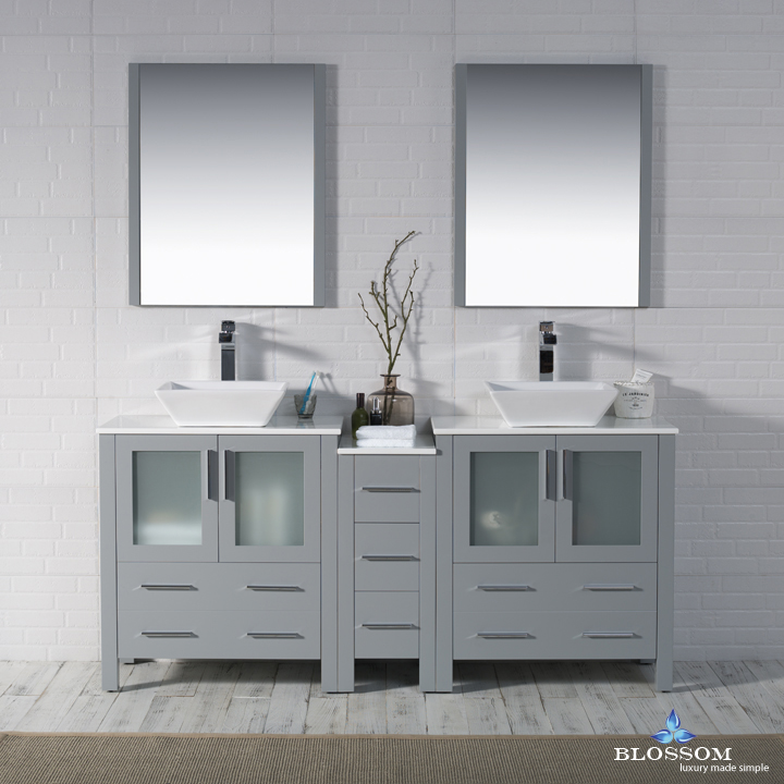 Sydney Modern 72" Double Bathroom Vanity Set with Vessel Sinks and Mirrors Metal Gray Sydney Modern 72" Double Bathroom Vanity Set with Vessel Sinks and Mirrors Metal Gray