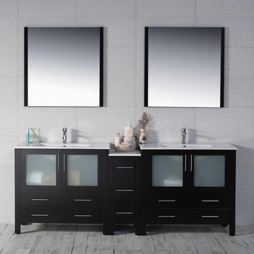 Sydney Modern 84" Double Bathroom Vanity Set with Mirrors Espresso Sydney Modern 84" Double Bathroom Vanity Set with Mirrors Espresso