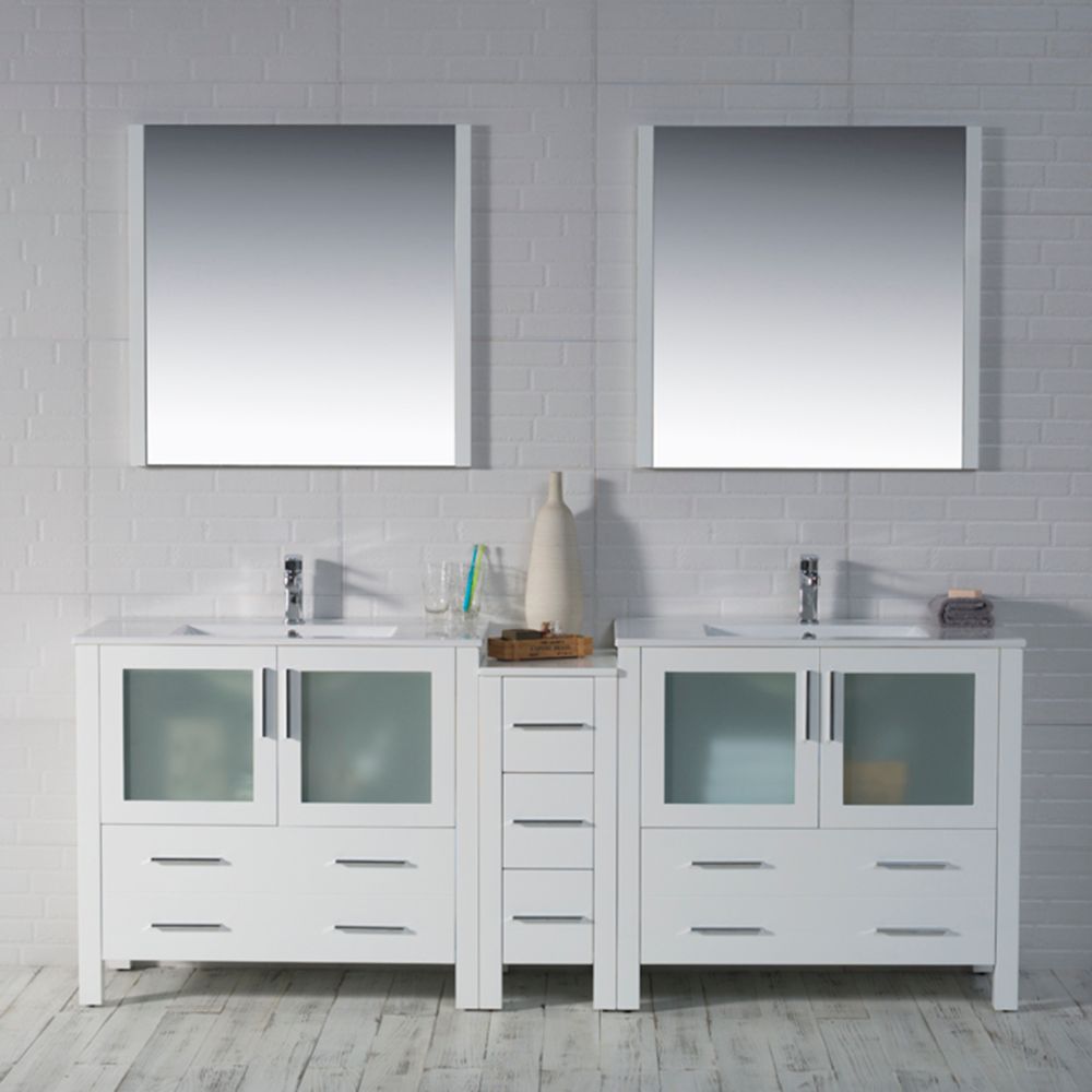 Sydney Modern 84" Double Bathroom Vanity Set with Mirrors Glossy White Sydney Modern 84" Double Bathroom Vanity Set with Mirrors Glossy White