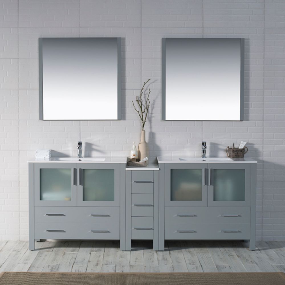 Sydney Modern 84" Double Bathroom Vanity Set with Mirrors Metal Gray Sydney Modern 84" Double Bathroom Vanity Set with Mirrors Metal Gray
