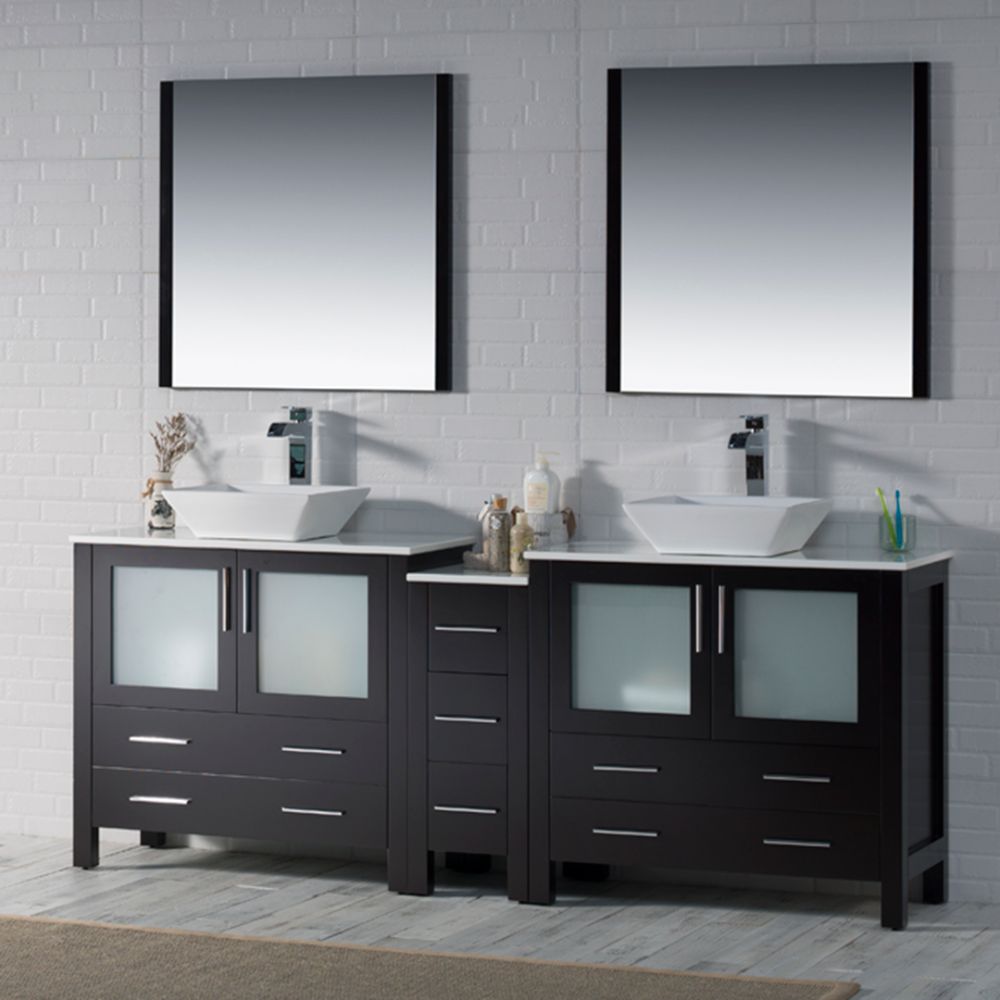Sydney Modern 84" Double Bathroom Vanity Set with Vessel Sinks and Mirrors Espresso Sydney Modern 84" Double Bathroom Vanity Set with Vessel Sinks and Mirrors Espresso
