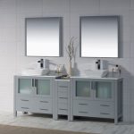 Sydney Modern 84″ Double Bathroom Vanity Set with Vessel Sinks and Mirrors Metal Gray