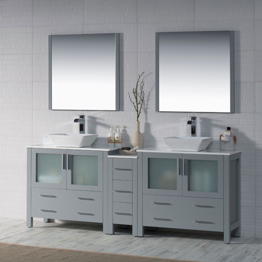 Sydney Modern 84" Double Bathroom Vanity Set with Vessel Sinks and Mirrors Metal Gray Sydney Modern 84" Double Bathroom Vanity Set with Vessel Sinks and Mirrors Metal Gray