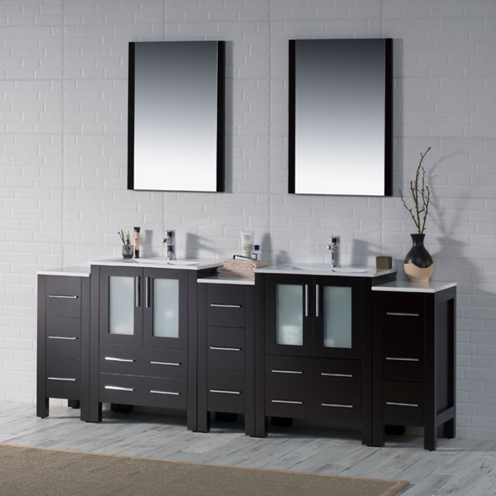 Sydney Modern 84" Bathroom Vanity Set with Double Side Cabinets Espresso Sydney Modern 84" Bathroom Vanity Set with Double Side Cabinets Espresso