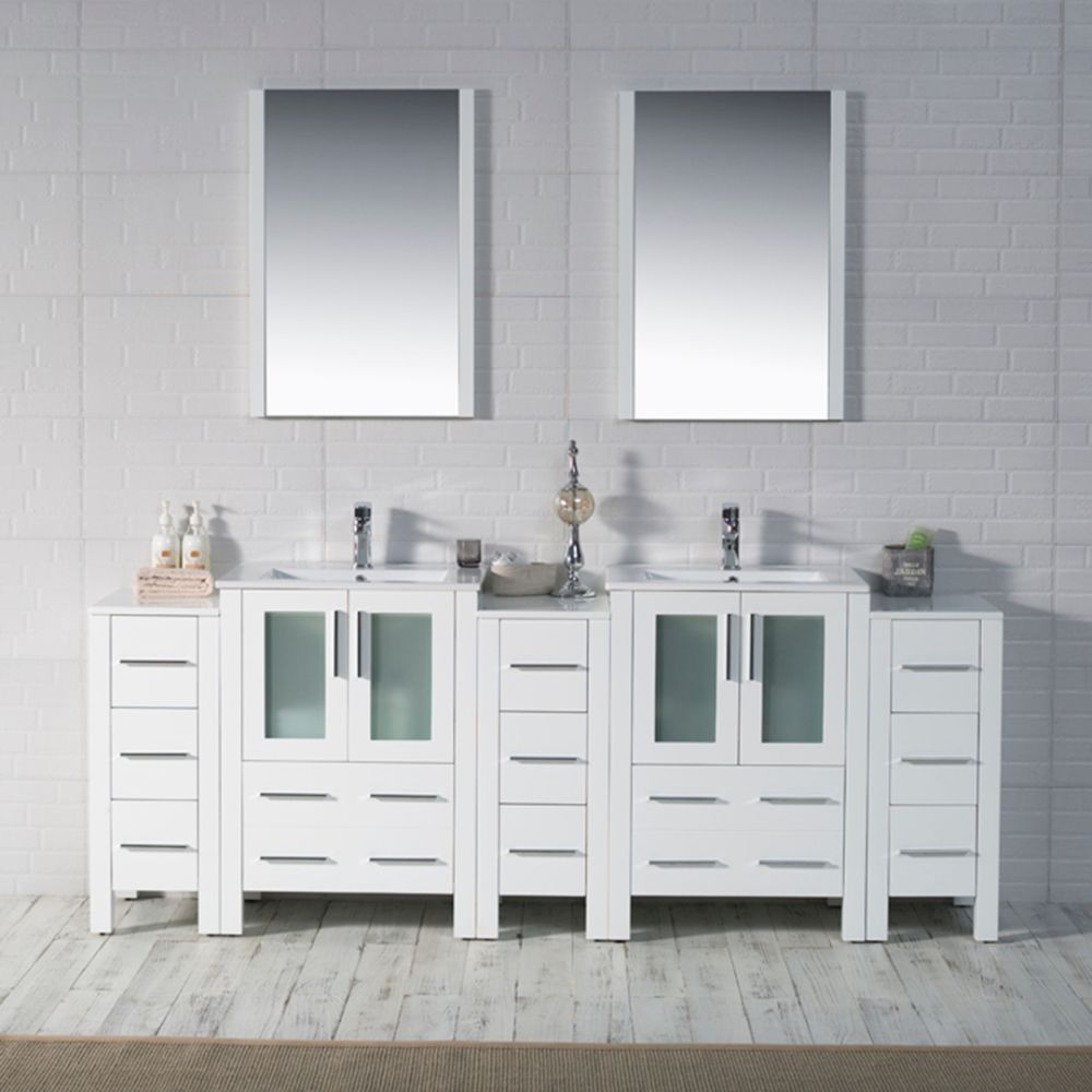 Sydney Modern 84" Bathroom Vanity Set with Double Side Cabinets Glossy White Sydney Modern 84" Bathroom Vanity Set with Double Side Cabinets Glossy White