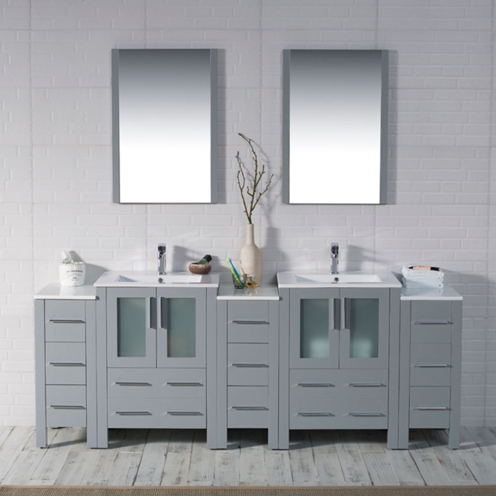 Sydney Modern 84" Bathroom Vanity Set with Double Side Cabinets Metal Gray Sydney Modern 84" Bathroom Vanity Set with Double Side Cabinets Metal Gray