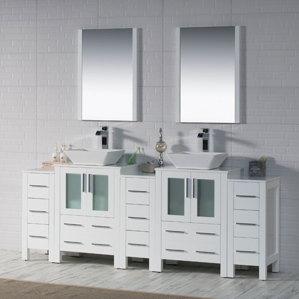 Sydney Modern 84" Bathroom Vanity Set with Vessel Sink and Double Side Cabinets White Sydney Modern 84" Bathroom Vanity Set with Vessel Sink and Double Side Cabinets White