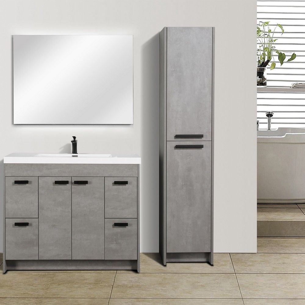 Eviva Lugano 42 In. Cement Gray Modern Bathroom Vanity With White Integrated Acrylic Sink