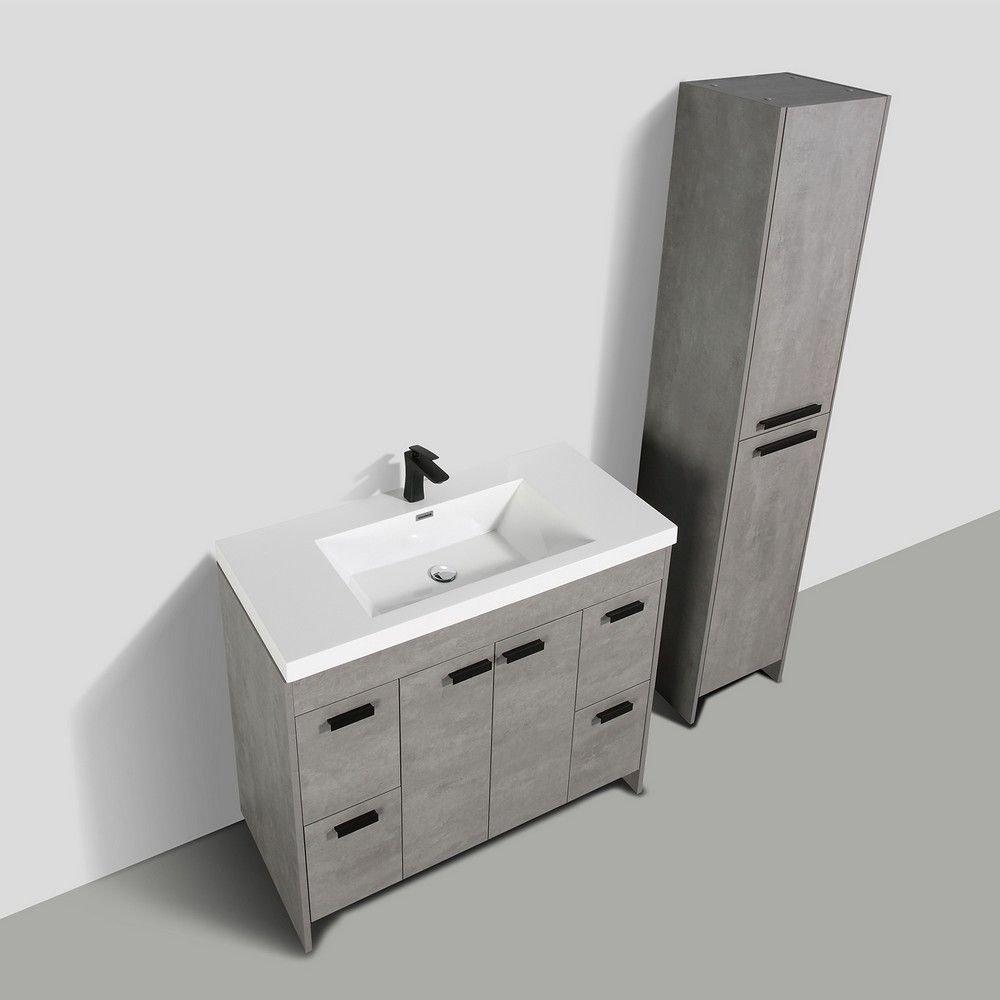 Eviva Lugano 42 In. Cement Gray Modern Bathroom Vanity With White Integrated Acrylic Sink