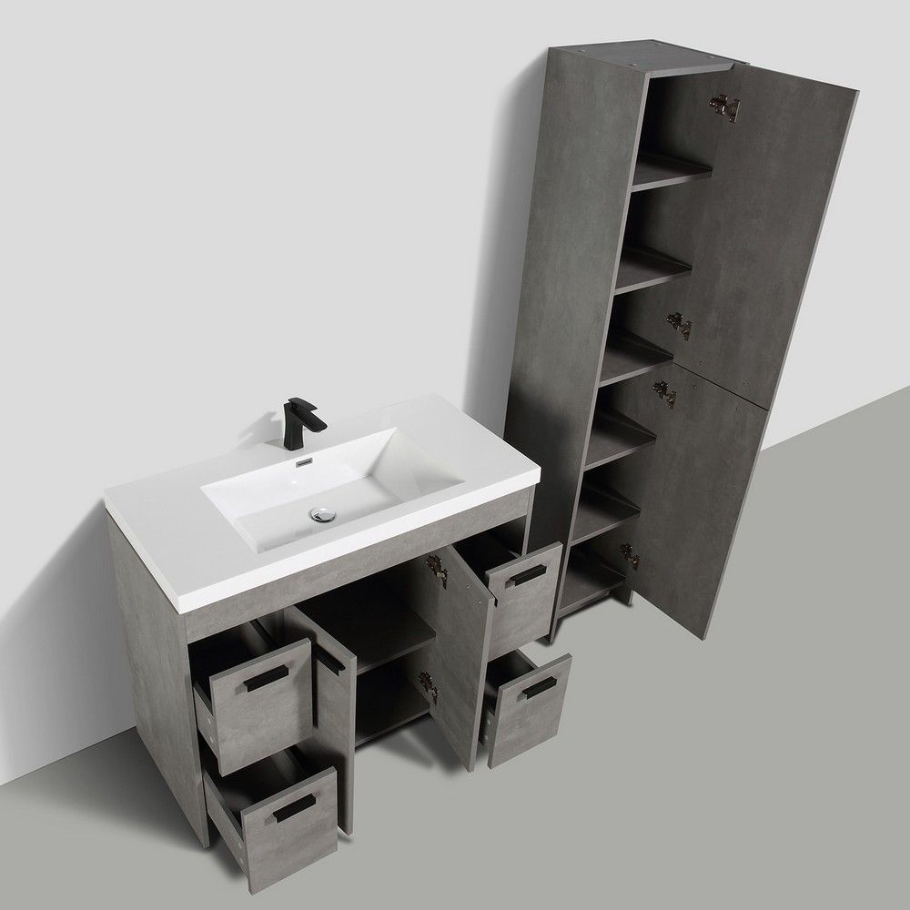 Eviva Lugano 42 In. Cement Gray Modern Bathroom Vanity With White Integrated Acrylic Sink