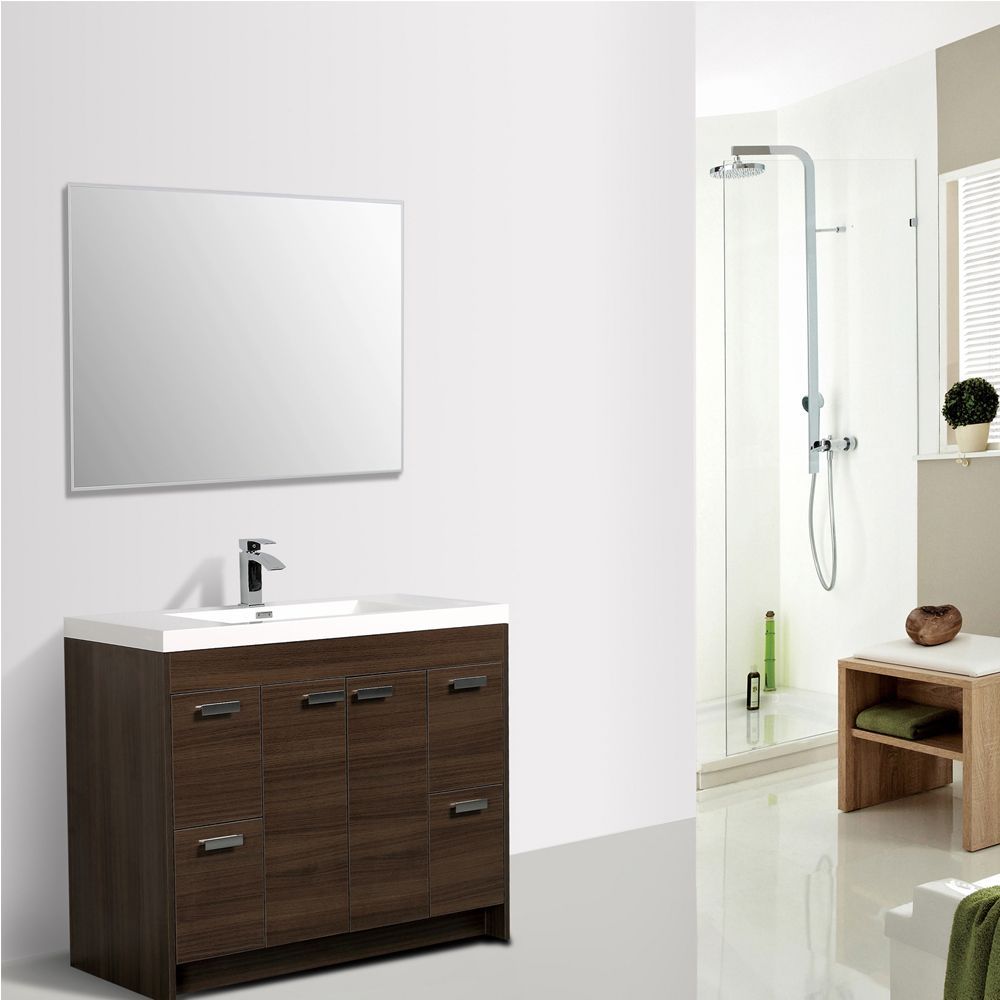 Eviva Lugano 42 In. Gray Oak Modern Bathroom Vanity With White Integrated Acrylic Sink