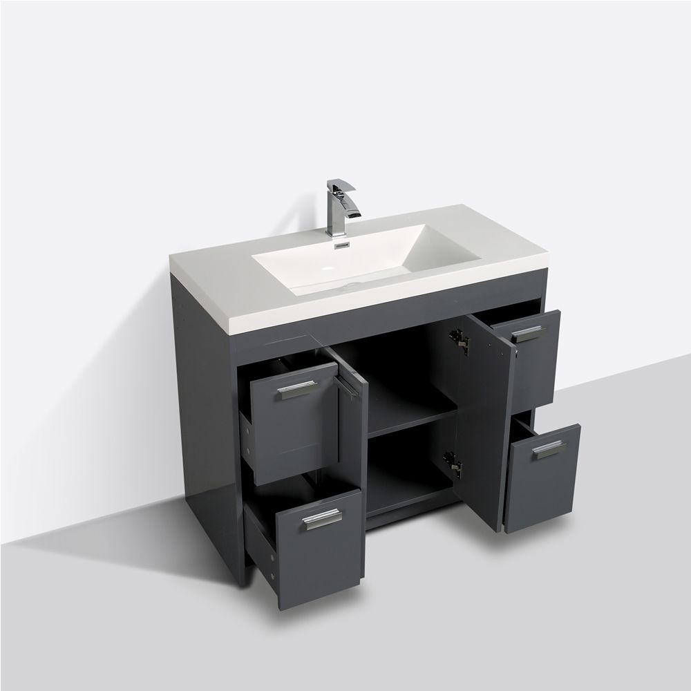 Eviva Lugano 42 In. Gray Modern Bathroom Vanity With White Integrated Acrylic Sink