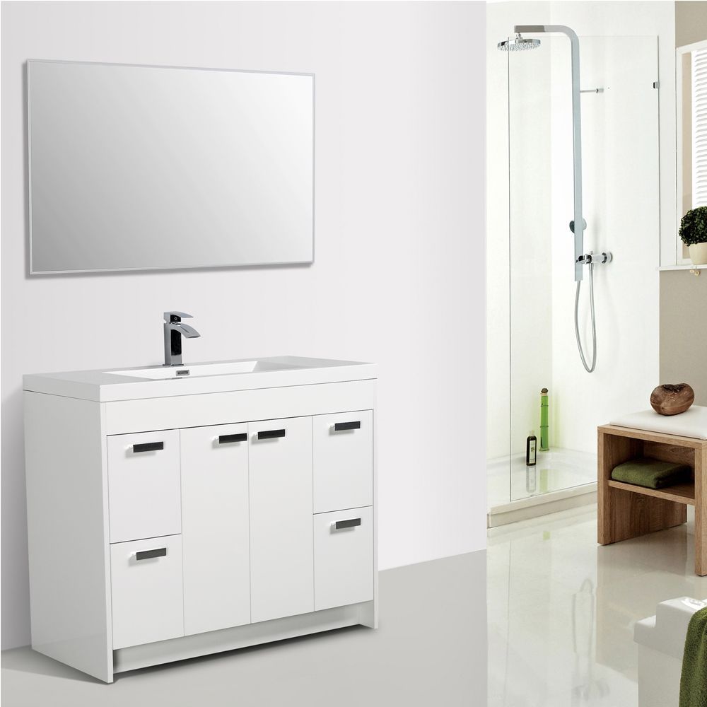Eviva Lugano 42 In. White Modern Bathroom Vanity With White Integrated Acrylic Sink