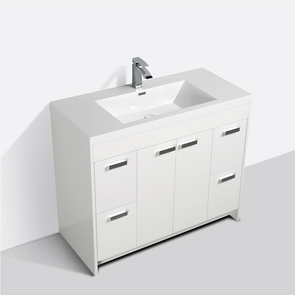 Eviva Lugano 42 In. White Modern Bathroom Vanity With White Integrated Acrylic Sink