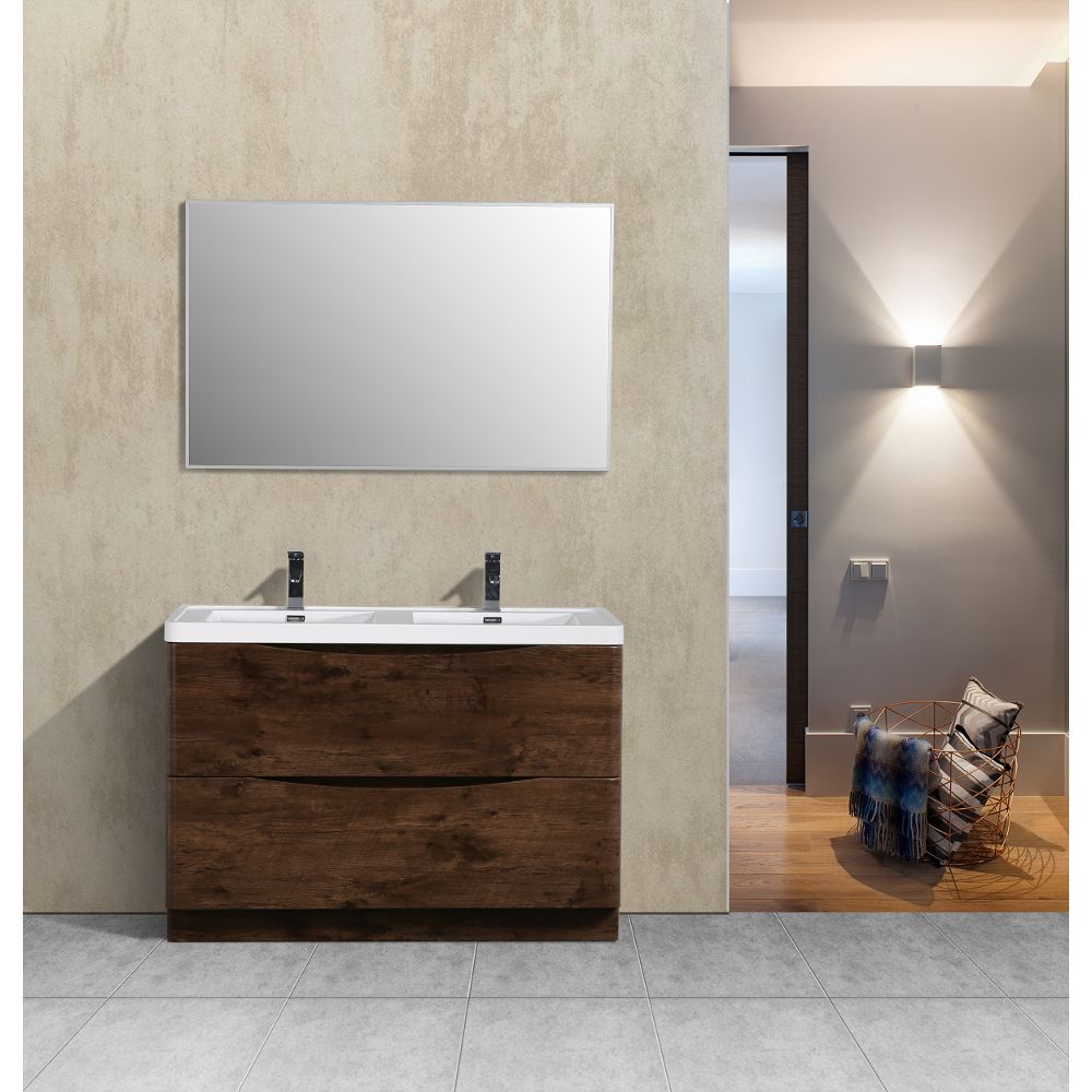 Eviva Smile 48 in. Freestanding Rosewood Modern Double Bathroom Vanity Set with Integrated White Acrylic Sink