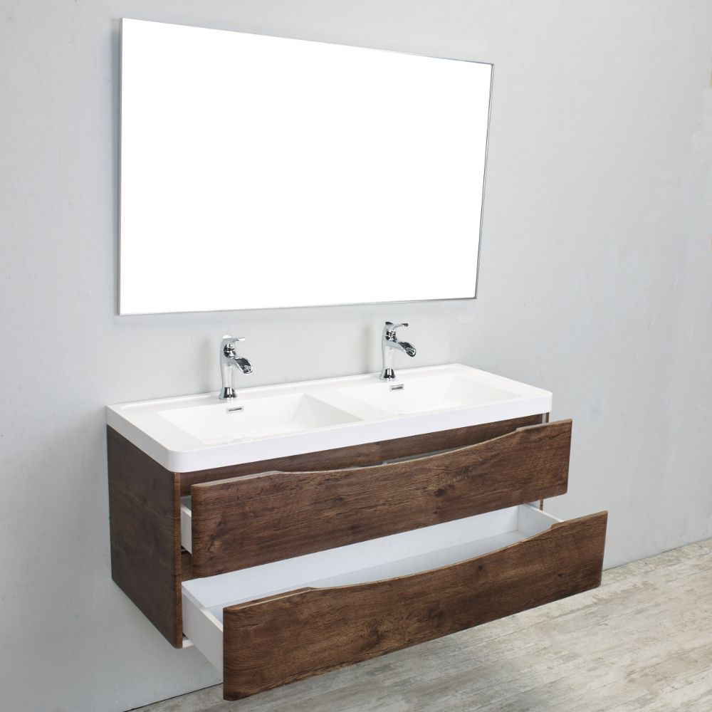 Eviva Smile 48 in. Wall Mount Rosewood Modern Double Bathroom Vanity Set with Integrated White Acrylic Sink