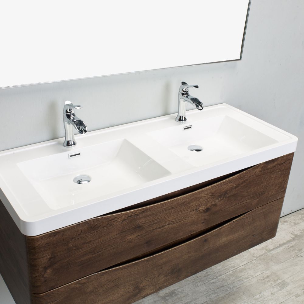 Eviva Smile 48 in. Wall Mount Rosewood Modern Double Bathroom Vanity Set with Integrated White Acrylic Sink