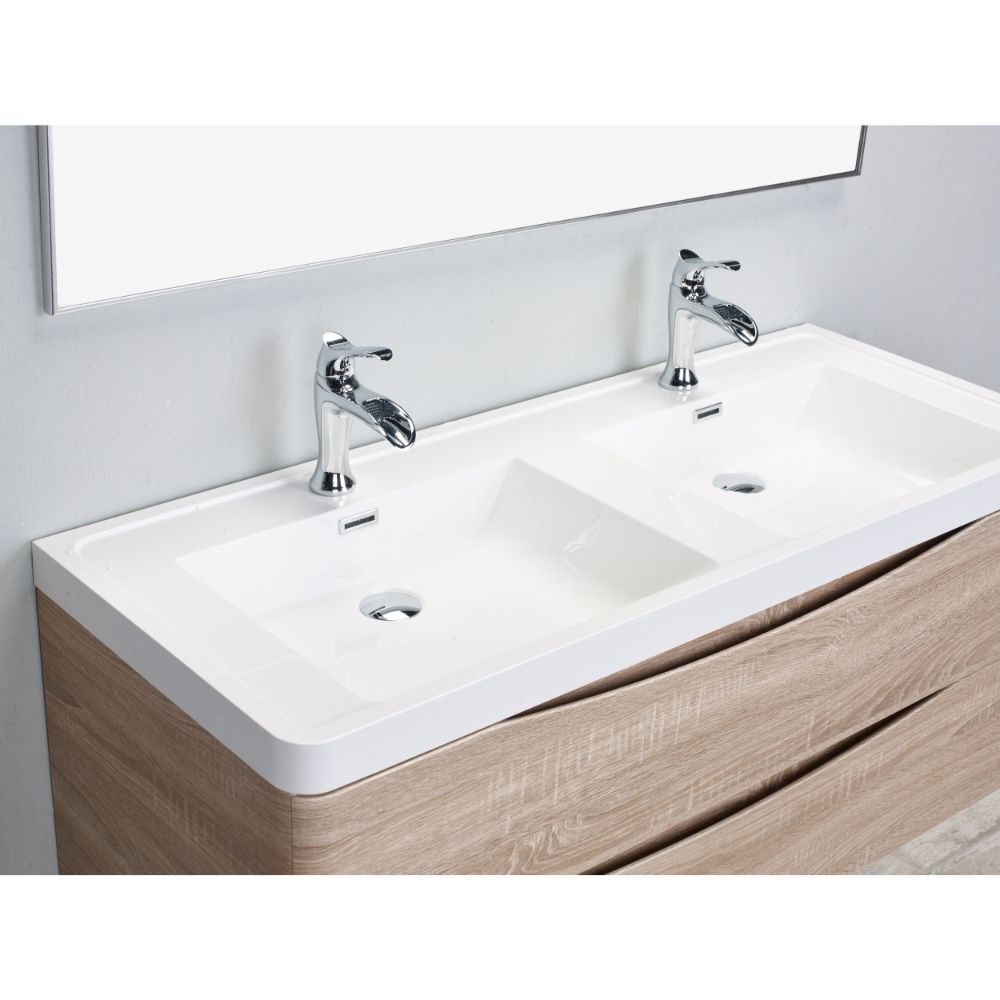 Eviva Smile 48 in. Wall Mount White Oak Modern Double Bathroom Vanity Set with Integrated White Acrylic Sink