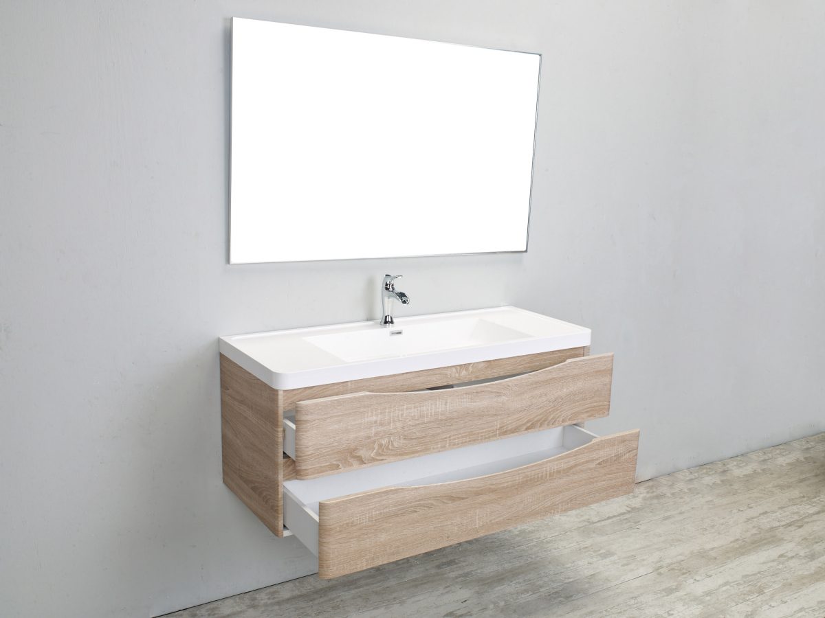 Eviva Smile 48 in. Wall Mount White Oak Modern Single Bathroom Vanity Set with Integrated White Acrylic Sink