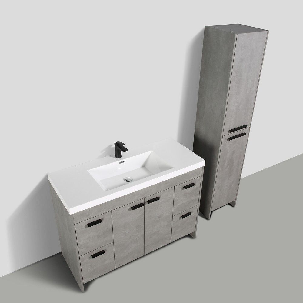 Eviva Lugano 48 In. Cement Gray Modern Bathroom Vanity With White Integrated Acrylic Sink