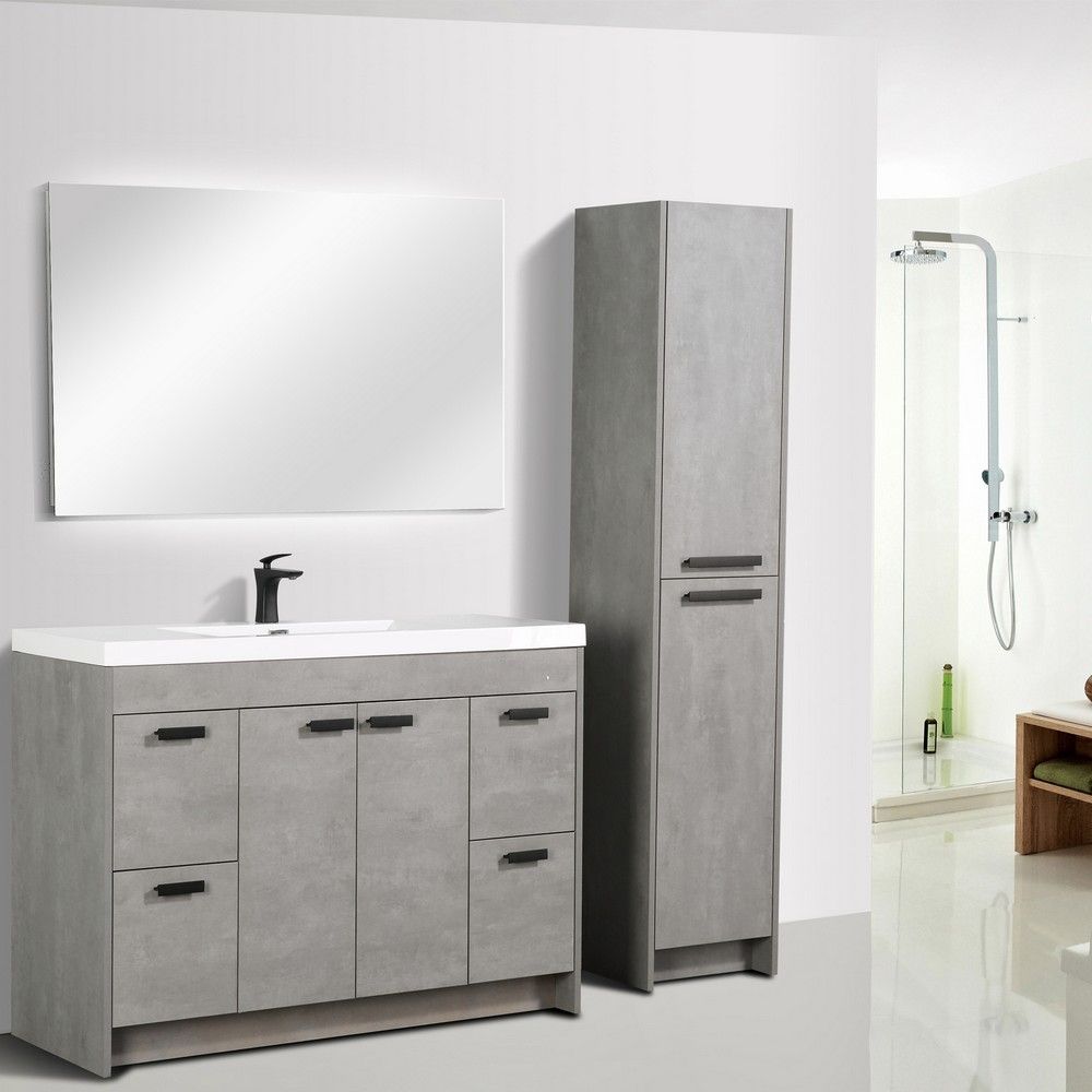 Eviva Lugano 48 In. Cement Gray Modern Bathroom Vanity With White Integrated Acrylic Sink