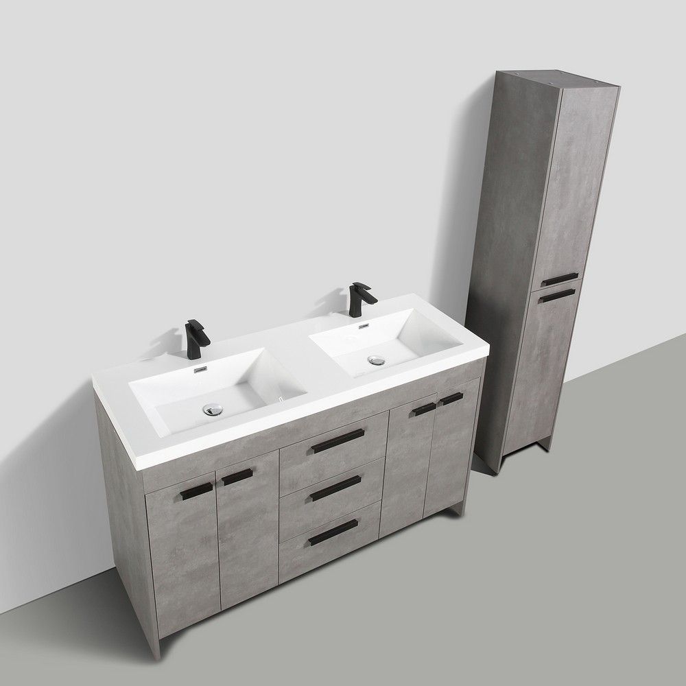 Eviva Lugano 60 In. Cement Gray Modern Double Bathroom Vanity With White Integrated Acrylic Sink