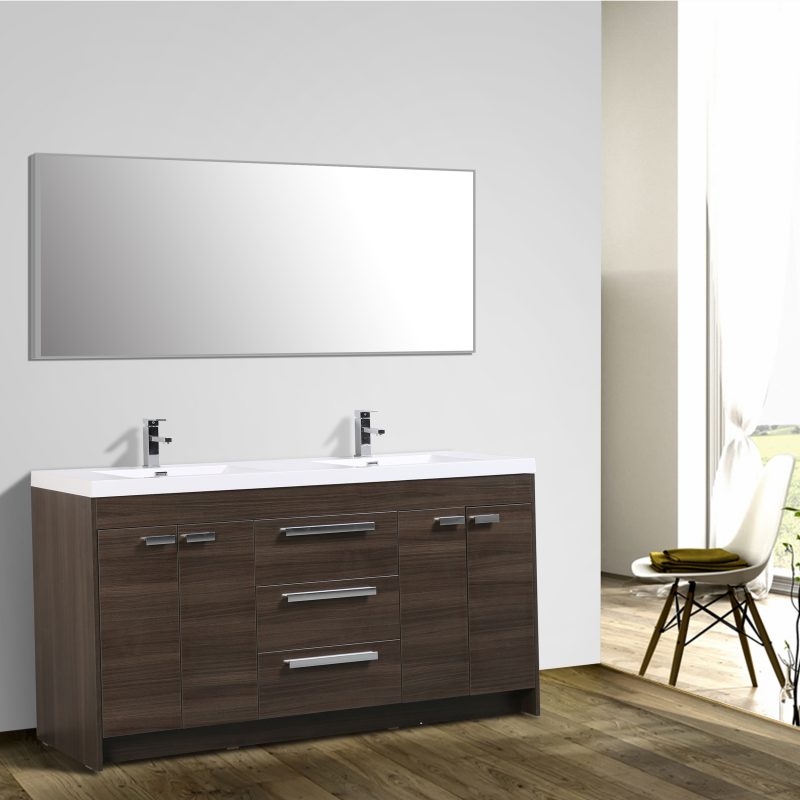 Eviva Lugano 72 In. Grey Oak Modern Bathroom Vanity With White Integrated Acrylic Double Sink