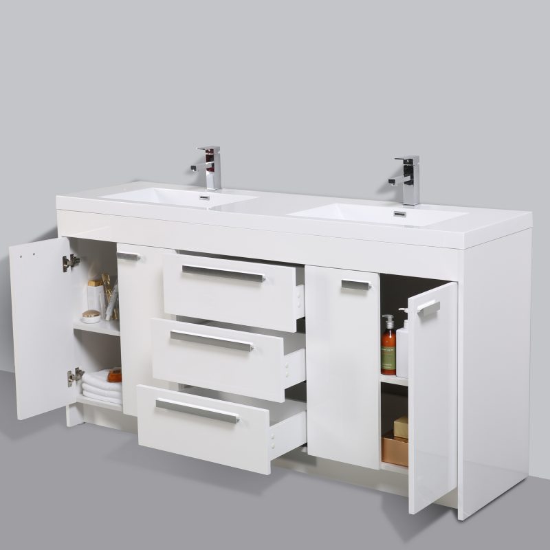Eviva Lugano 72 In. White Modern Bathroom Vanity With White Integrated Acrylic Double Sink