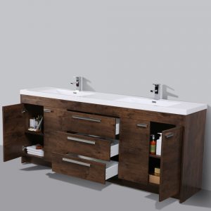 Eviva Lugano 84 In. Rosewood Modern Bathroom Vanity With White Integrated Acrylic Double Sink