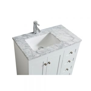 Eviva Happy 30 in. X 18 in. Transitional White Bathroom Vanity With White Carrera Marble Countertop