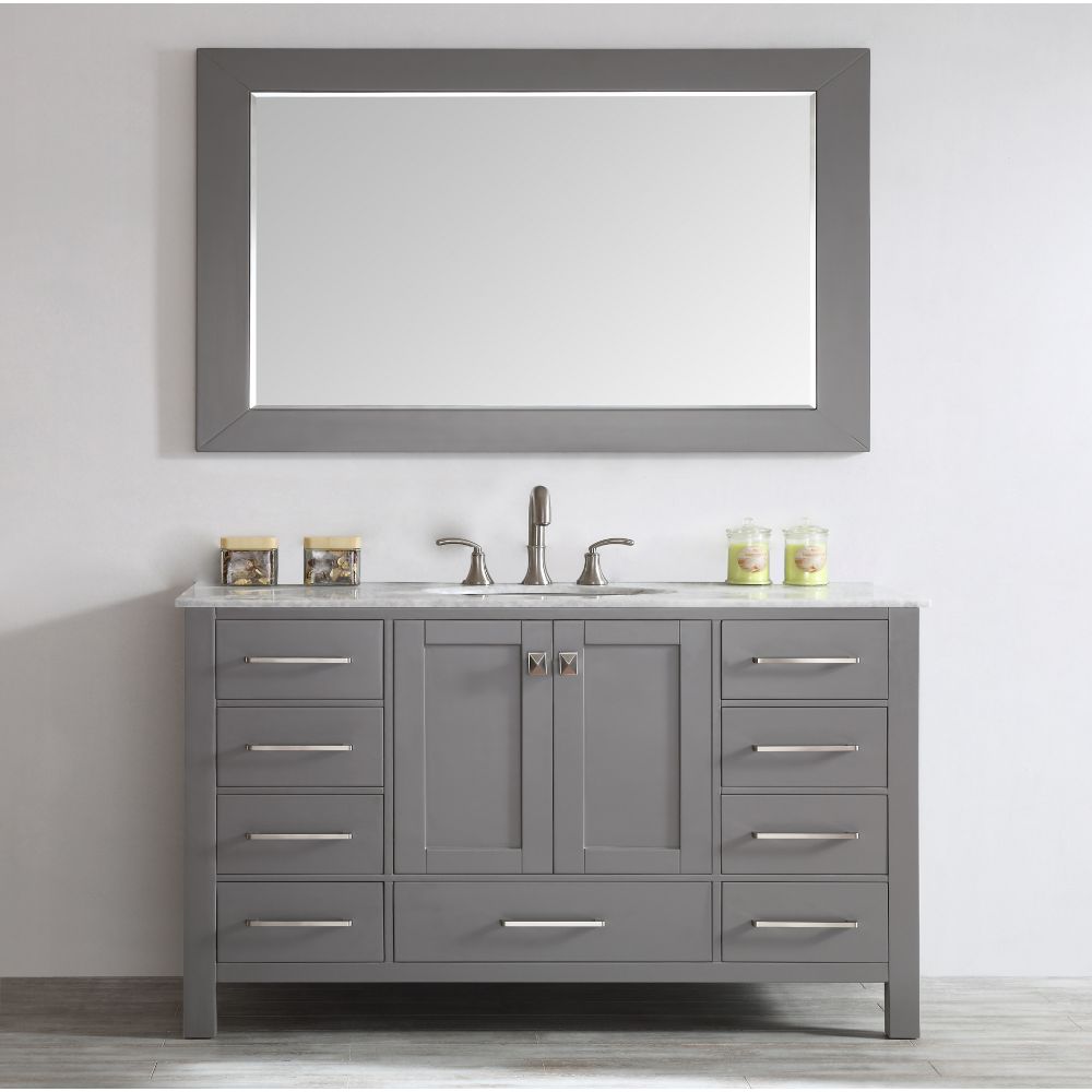 Eviva Aberdeen 60 In. Transitional Grey Single Bathroom Vanity With White Carrera Countertop