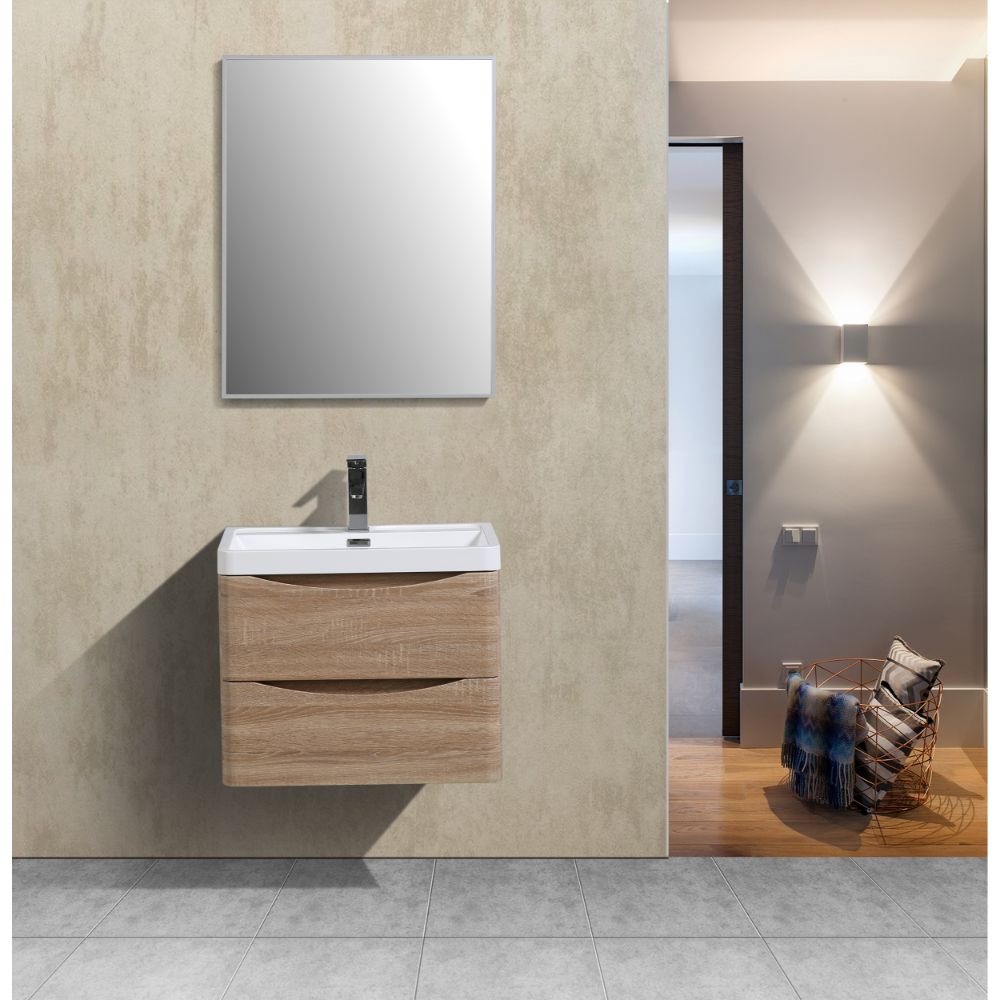 Eviva Smile 24 in. Wall Mount White Oak Modern Bathroom Vanity Set with Integrated White Acrylic Sink