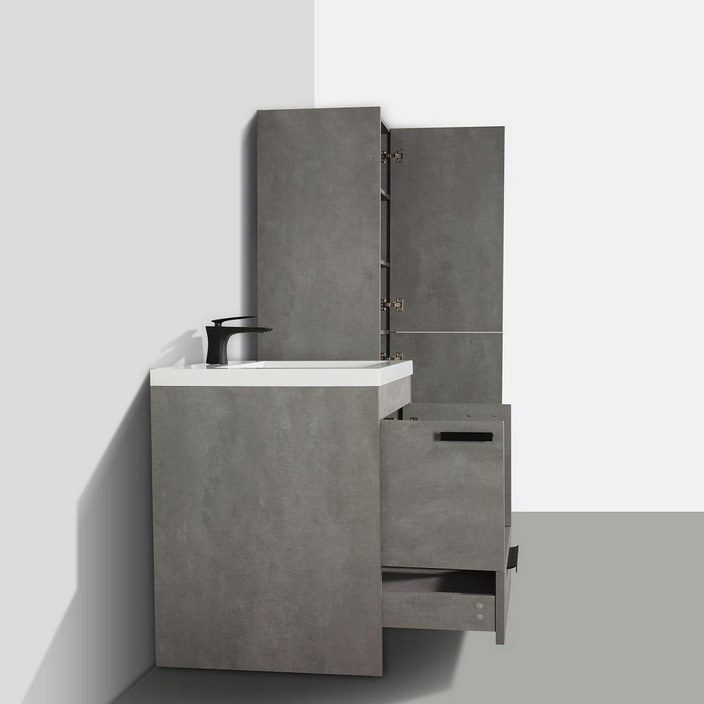 Eviva Lugano 24 In. Cement Gray Modern Bathroom Vanity With White Integrated Acrylic Sink